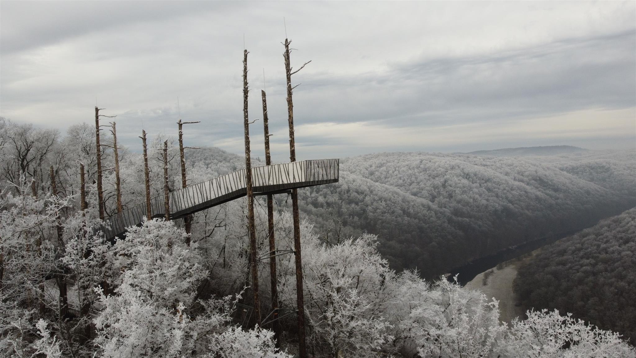 winterliche Aussichtswarte Umlaufblick im Nationalpark Thayatal
