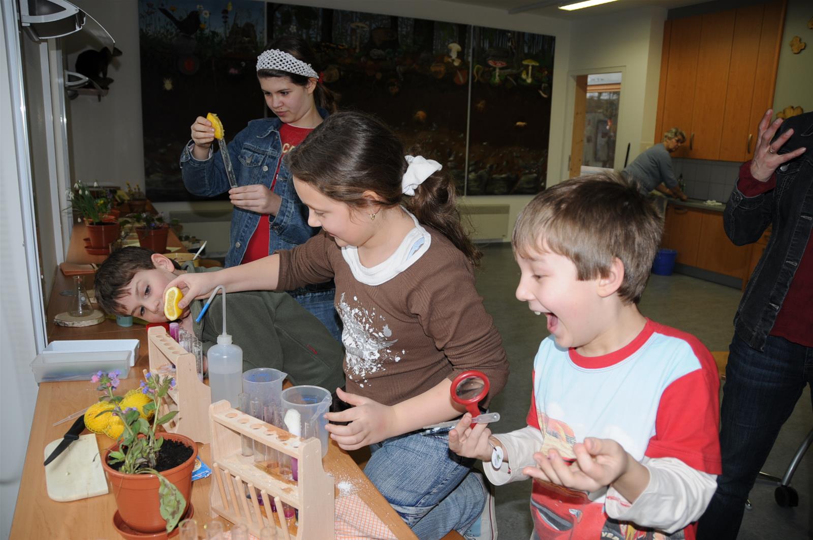 Kinder beim Experimentieren in der Naturforscherwerkstätte